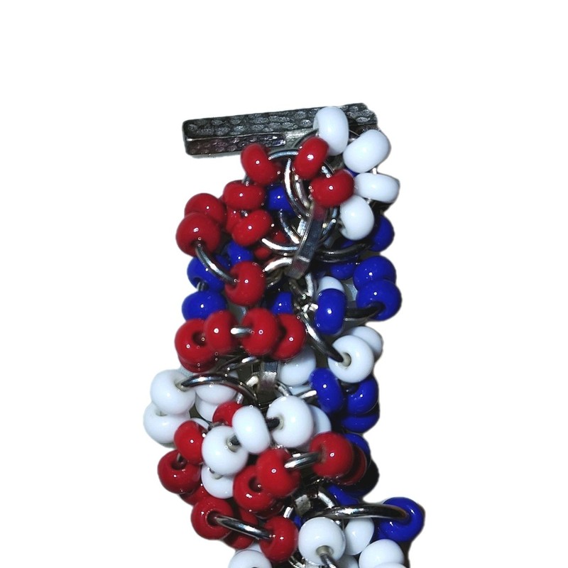 Patriotic Beaded Chainmaille Bracelet - Red White and Blue Shaggy Loop Bracelet gallery