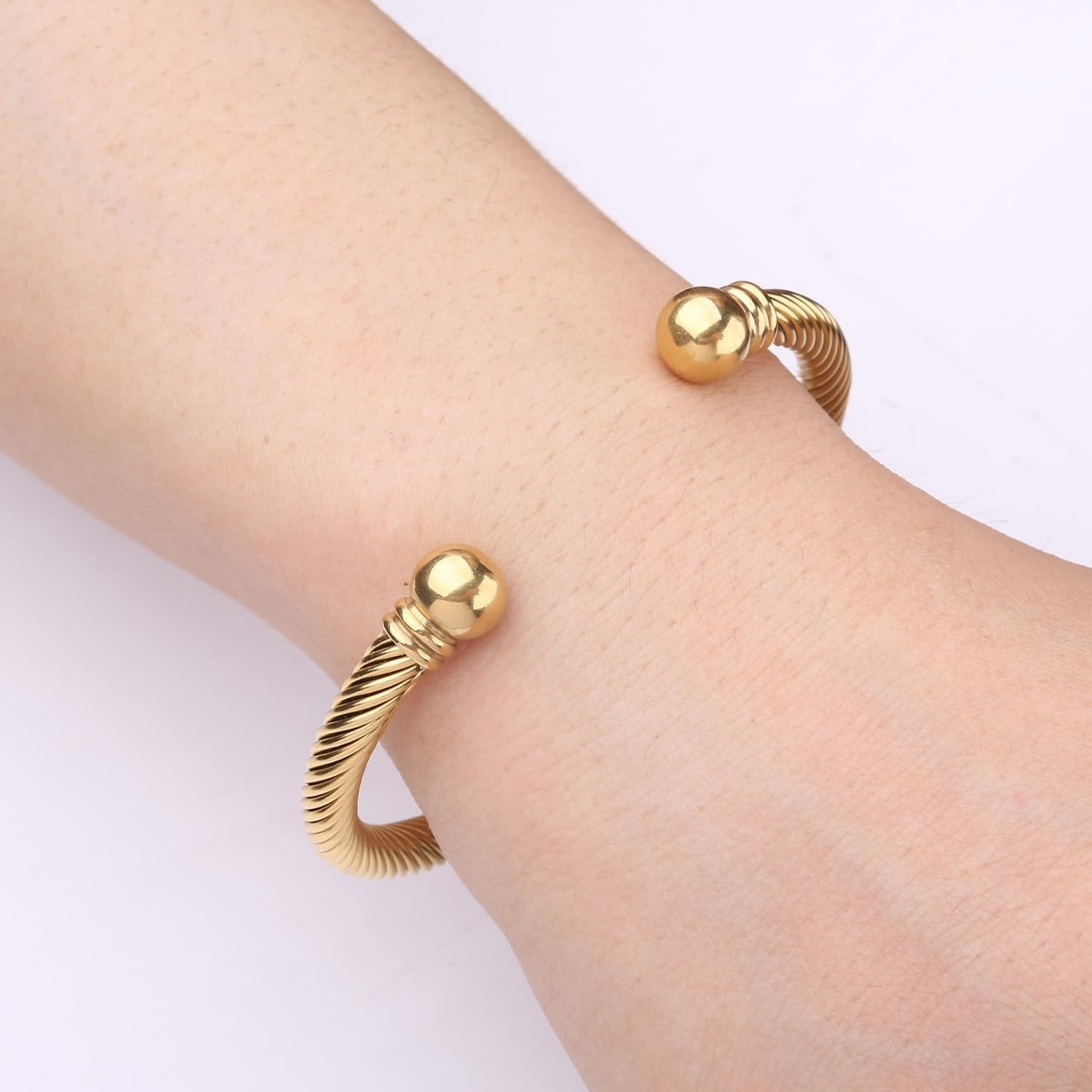 Stainless Steel Twisted Cable Wire Bracelets with Hook Clasp Stylish Roman Digit gallery