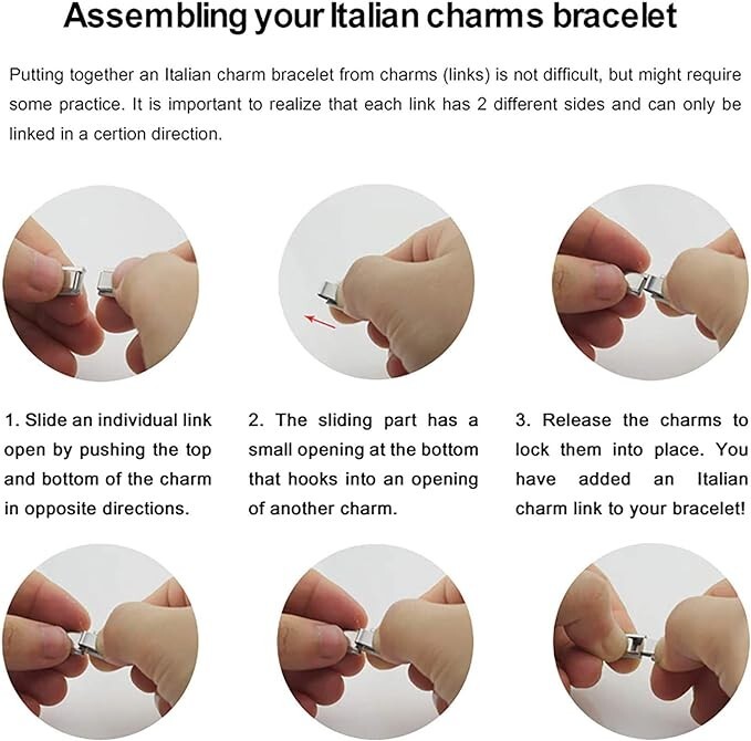 8pc Bundle inc Bracelet and tool Italian Charm Link 9mm Silver gallery