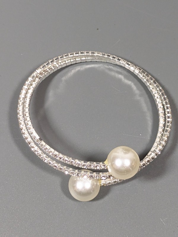 Coastal Bridal Rhinestone Tennis Wrap Bracelet Faux Pearl 7 inch gallery