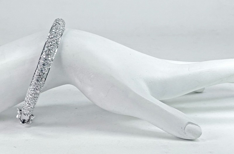 KC Bangle Bracelet Pave Set Rhinestones Silver Tone Signed Vintage 8" J60 gallery