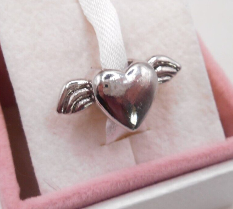 HEART WITH WINGS SILVER BRACELET SPACER EUROPEAN CHARM BEAD PENDANT & POUCH! gallery