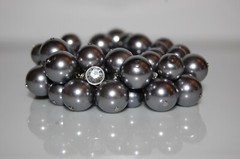Elegant Runway Couture Grey Faux Pearls & Crystals Statement Stretch Bracelet