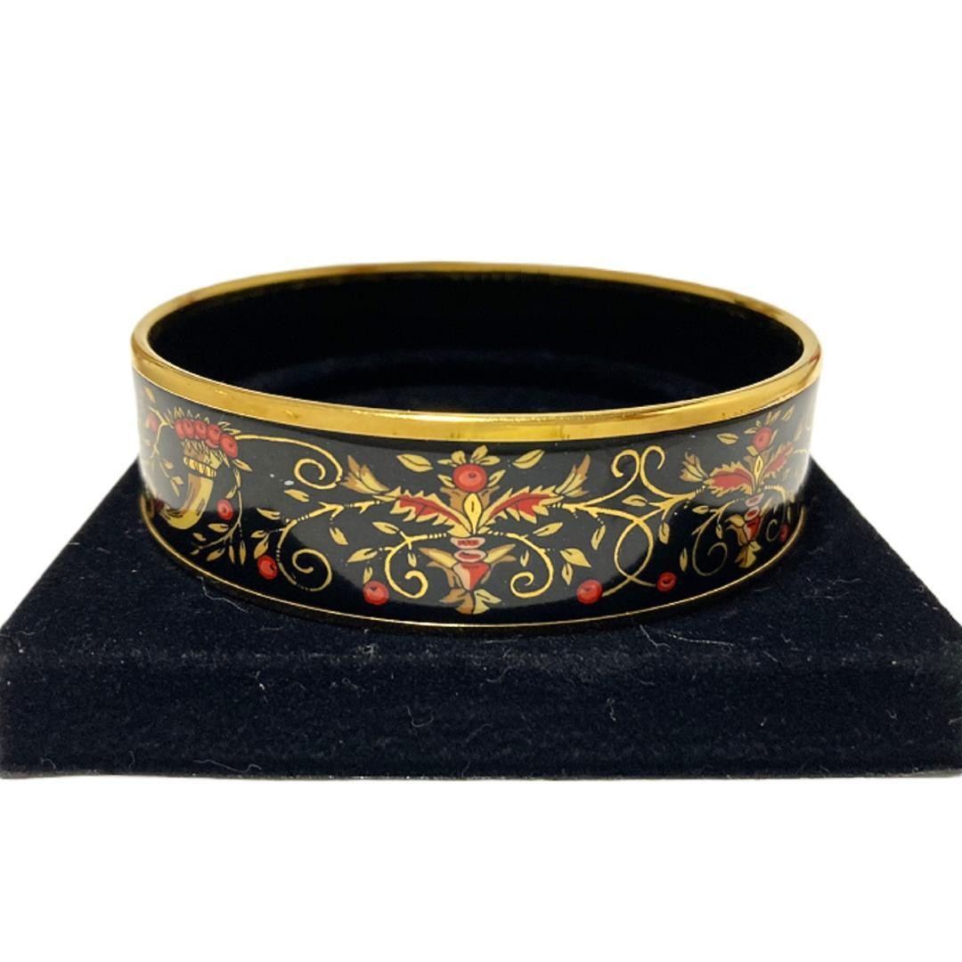 HERMES Emaille GM Enamel Bangle Bracelet Black Gold Red Multi-color Pre-owned gallery