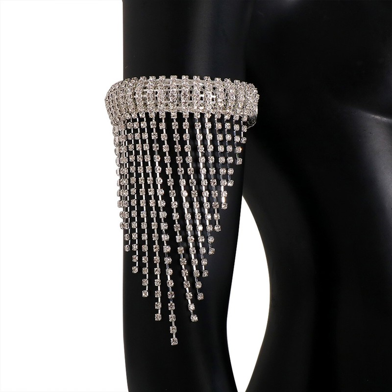 Womens Bling Rhinestone Tassel Upper Arm Elastic Bracelet Bridal Wedding Bangle gallery