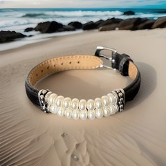 Signed Honora Freshwater Pearl Adjustable Leather Buckle Bracelet 8″ Last Hole