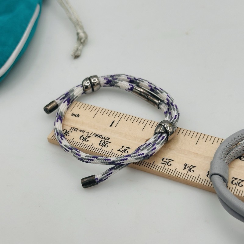 Rustic Cuff Sterling Silver .925 Paracord & Gray Leather Bracelet Set 2 Pc gallery