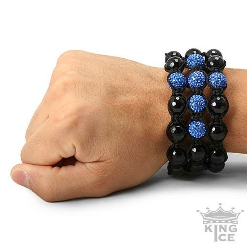 Macrame Beaded Cross Bracelet With Black Crystal And Blue Alloy shaping a Cross gallery