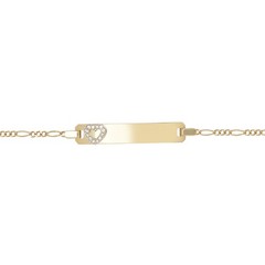 9ct Gold Jewelco London CZ Love Heart Figaro Identity ID Bracelet, 6 inch 15cm