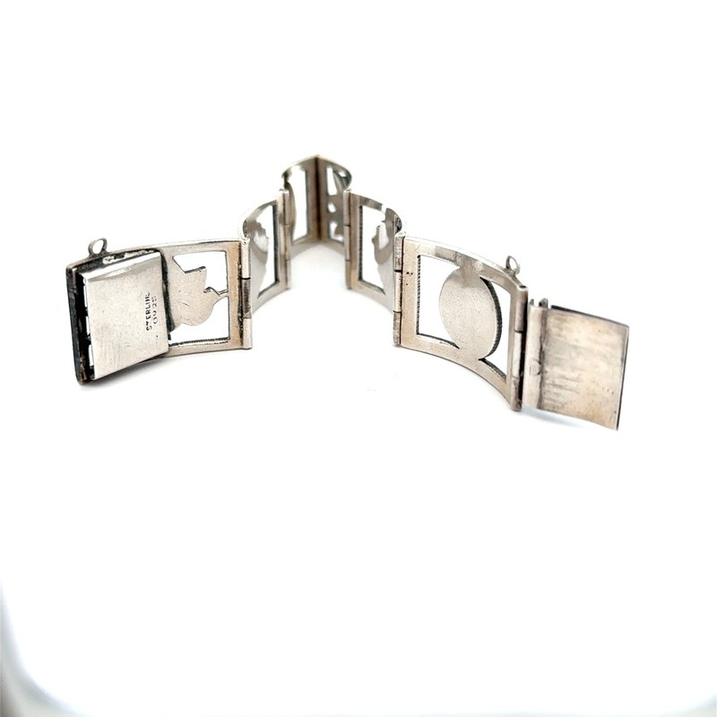 Vintage Mexican Sterling Silver Panel Bracelet 7" 37g Repoussé Symbolic Design gallery