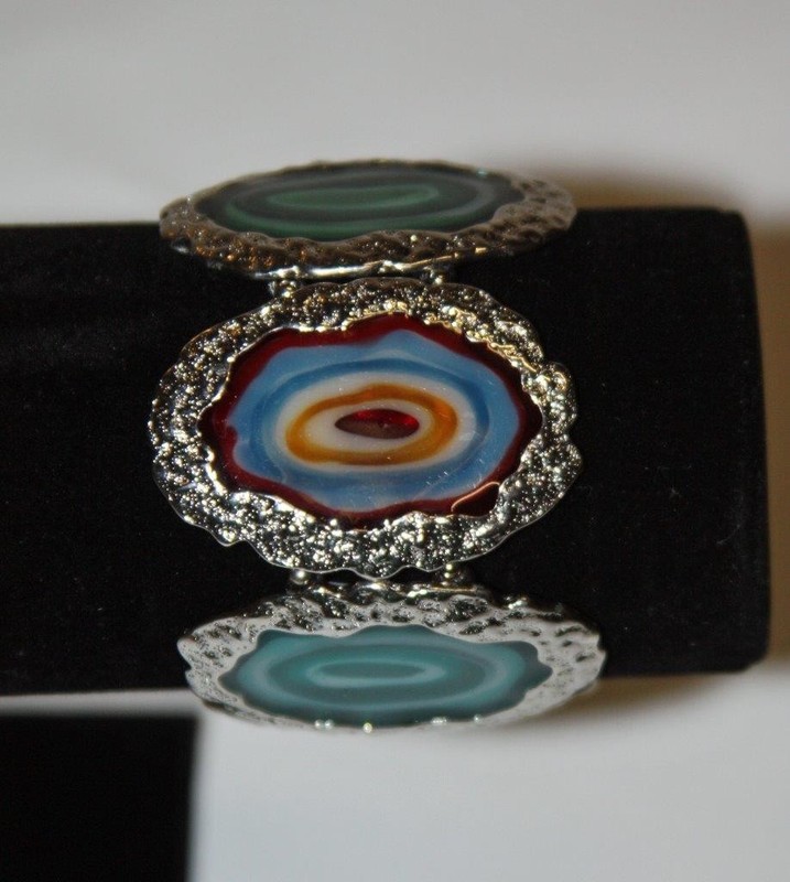 Silver Tone Bezel Multi-Color Stones Bracelet Fashion Costume Jewelry jxj New gallery