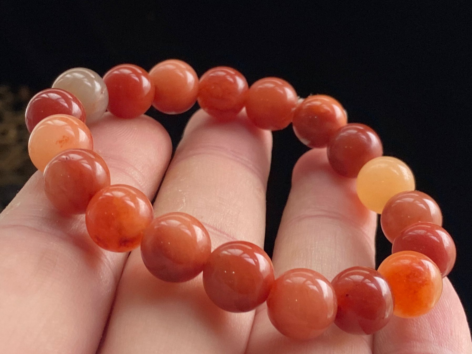 10mm Certified Grade "A" Natural Rare Red Jade Bracelet 黄龙玉 2004 gallery