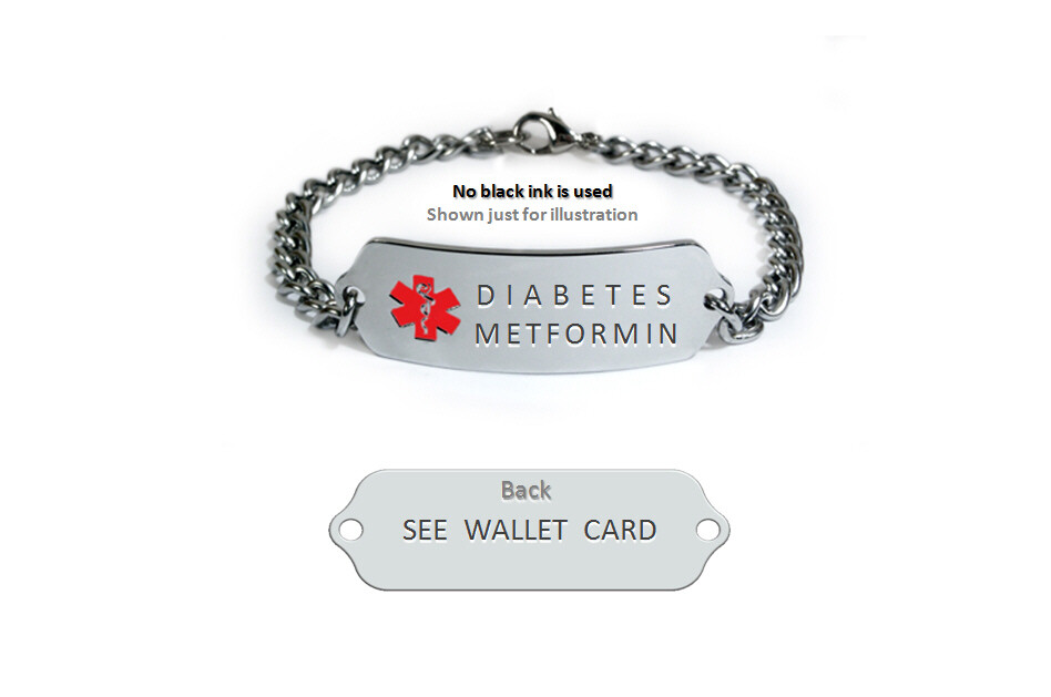 DIABETES METFORMI Medical Id Alert Bracelet. Free medical Emergency Card. gallery