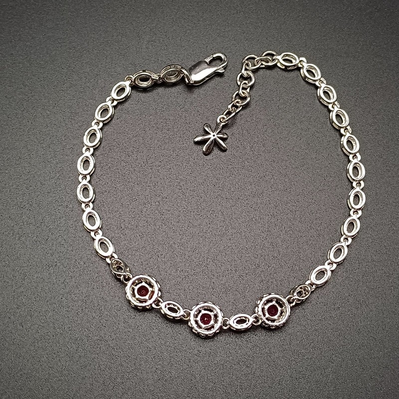 Genuine 925 Sterling Silver Brilliant Red Ruby CZ Statement Bracelet 7.5" Adj gallery