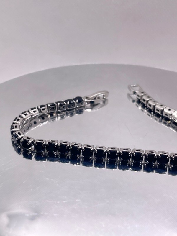 Tennis bracelet simulated black onyx stones 925 sterling silver plated 8" gallery