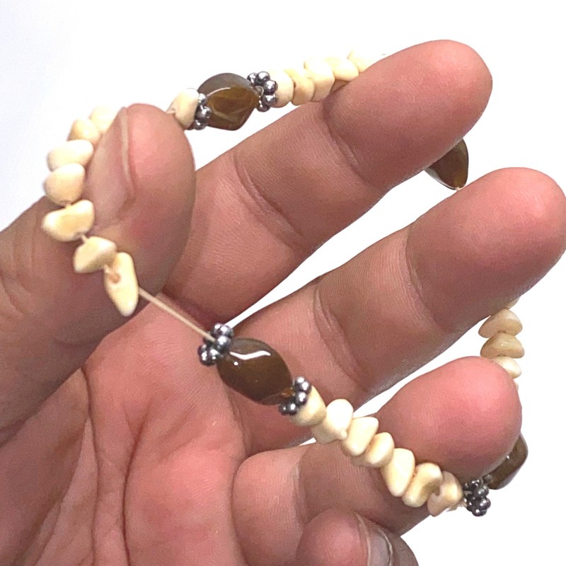 Beaded Stretch Bracelet Brown Seed Beads Cream Beads Stretchy gallery