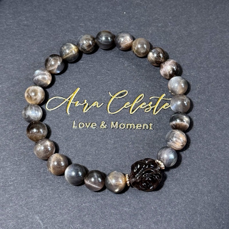 Powerful Black Elestial Sunlight Stone Bracelet Handmade Jewerly Energy Gift gallery