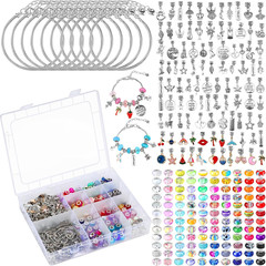 231 Pcs Charm Bracelet Making Kit Snake Chain European Large Hole Beads Dangle C