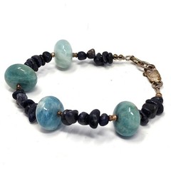 Genuine Sapphire & Aquamarine Silver Tribal Navajo Bracelet