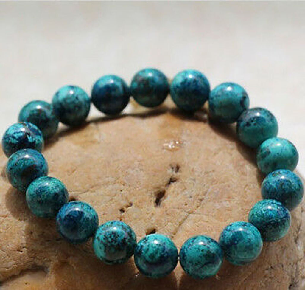 8/10/12mm Natural Blue Chrysocolla Round Gemstone Beads Stretch Bracelet 7.5'' gallery