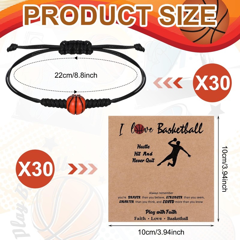30 Sets Sports Party Favors Charm Bracelets Include 30 Adjustable Basketball ... gallery
