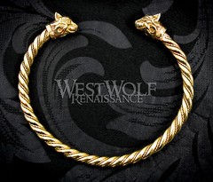 Viking or Celtic Cat Bracelet/Torc/Torque — Norse/Medieval/Feline/Jewelry/Gold