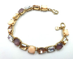 9W NINE WEST Gold Tone 7″ Cream Violet Amber Rhinestone Tennis Bracelet