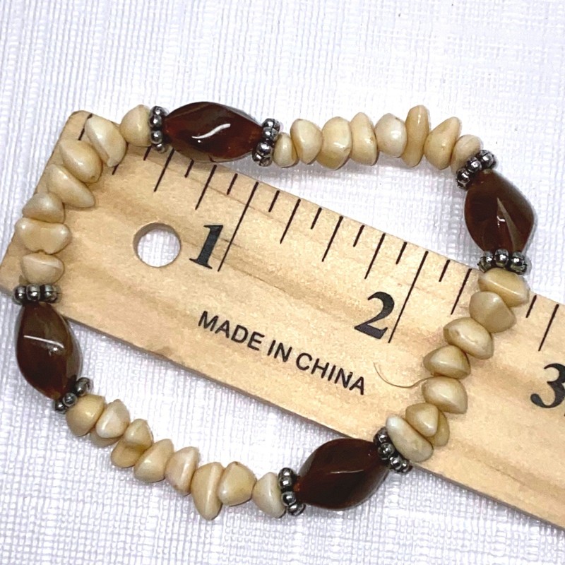 Beaded Stretch Bracelet Brown Seed Beads Cream Beads Stretchy gallery