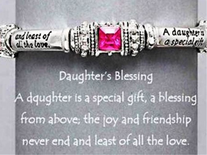 DAUGHTER'S BLESSING Stretch SIlvertone Bracelet-PINK Rhinestones gallery