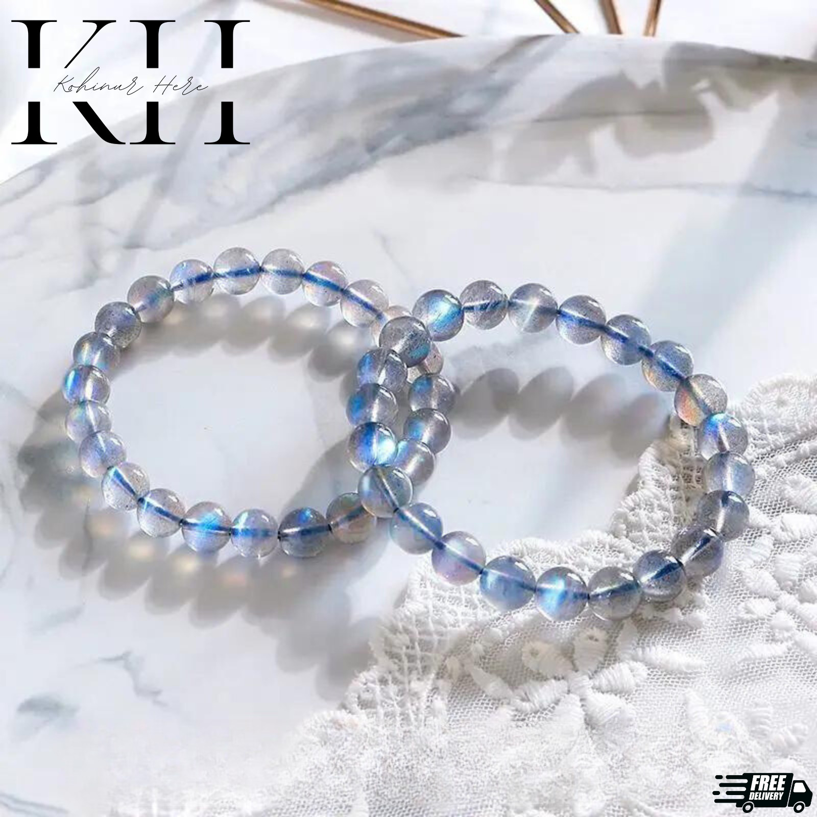 Natural Moonstone Stone Bracelet 7mm Ice Blue Crystal Stretch Bracelet Handmade gallery