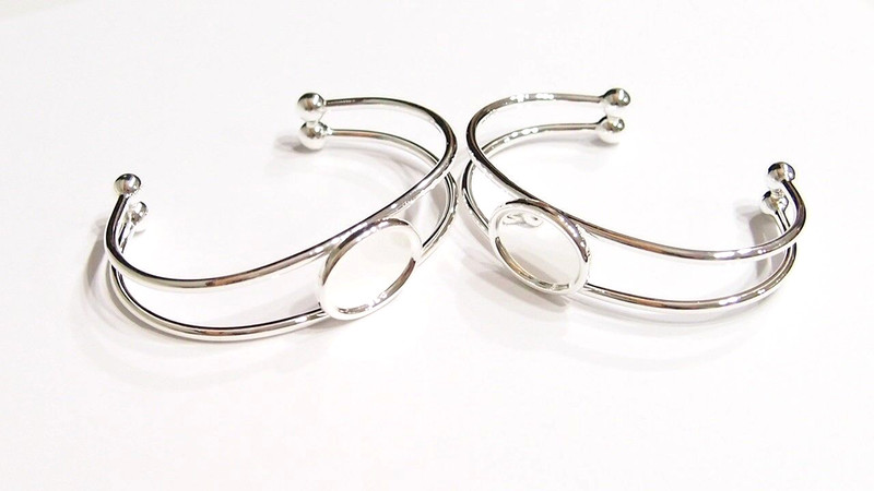 2 of 18x13mm Silver Plated Cuff Bracelet Settings, 4 Cameos, Cabochons or Glass gallery