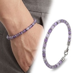 Amethyst Stone & Silver Hematite Gemstone Adjustable Steel Chain Men’s Bracelet