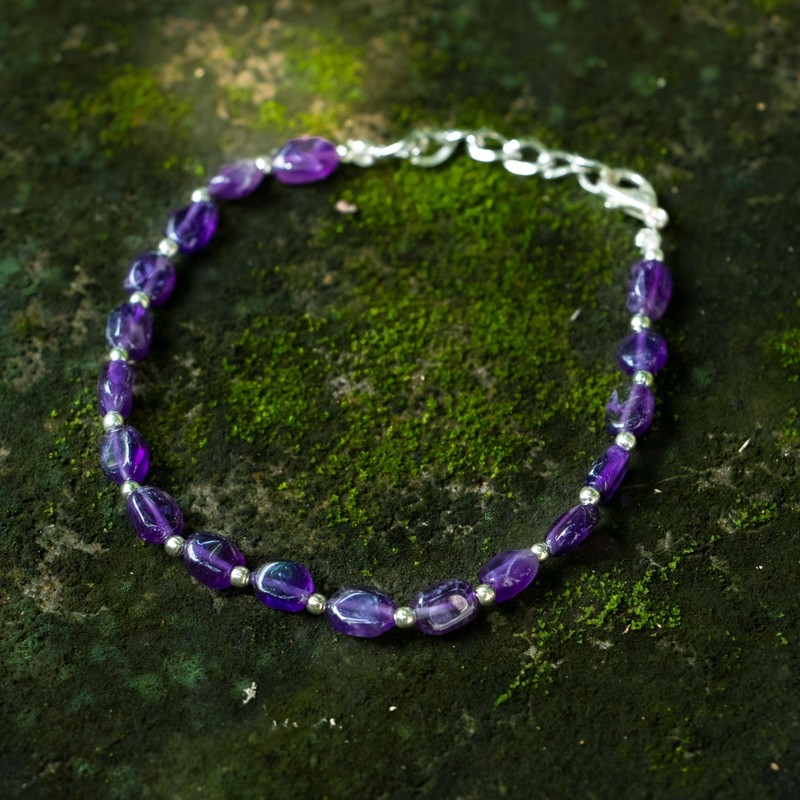 Natural Amethyst Bracelet, Smooth Oval Beaded Bracelet, February Birthstone gallery