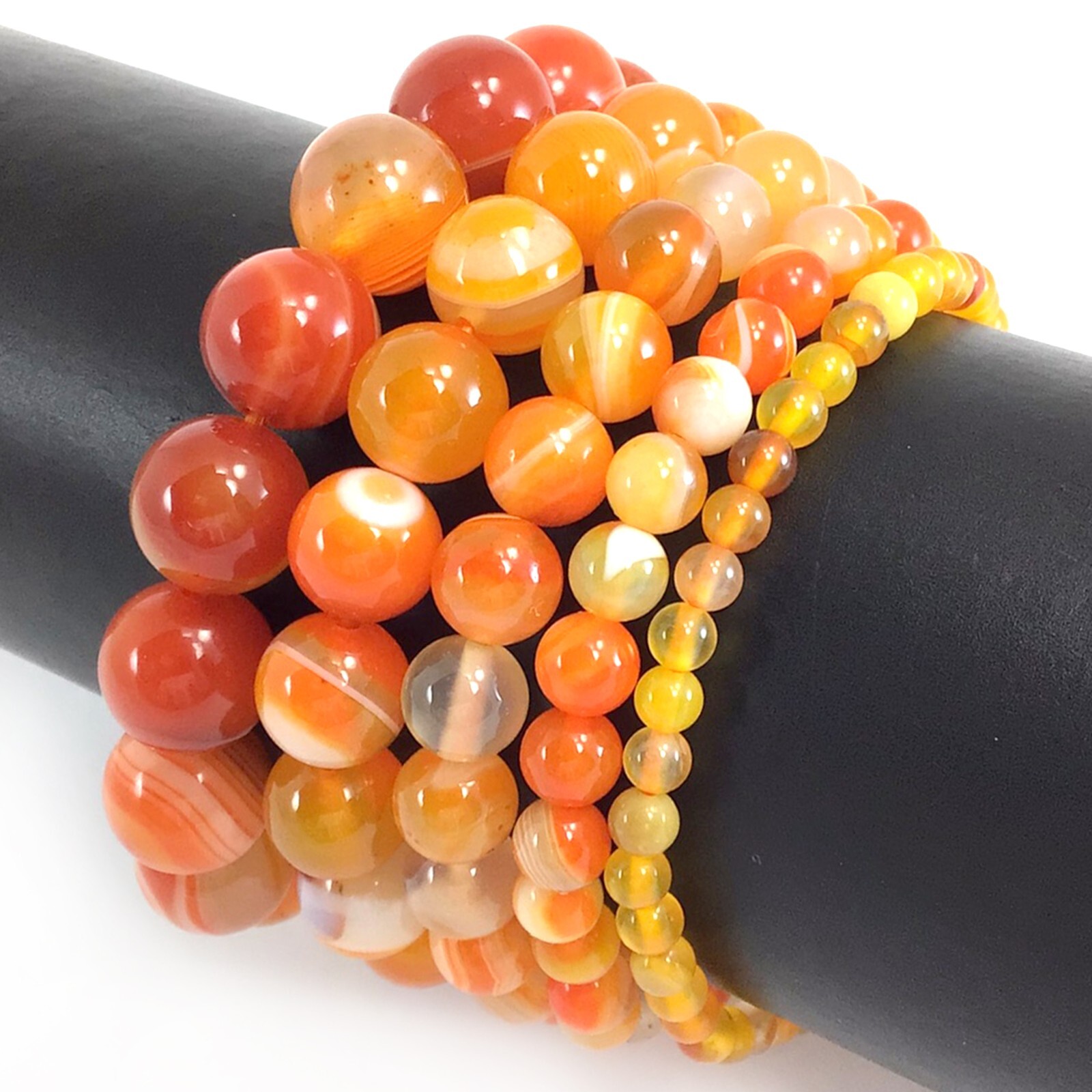 Handmade Natural Orange Stripe Agate Stretch Bracelet Beaded 4mm 6mm 8mm 10mm 12 gallery