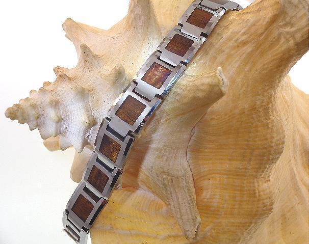 14MM GENUINE HAWAIIAN INLAID ACACIA KOA WOOD TUNGSTEN CARBIDE BRACELET 8 5/8" #1 gallery