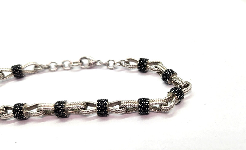 QVC BLACK SPINEL Pave Set & Sterling Silver Bracelet Bow Tie Links 8" adj. gallery