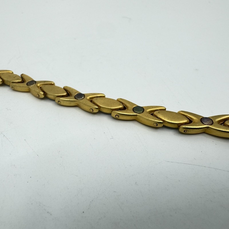 24k Gold Plated Two Tone Puffy XOXO Criss Cross Bracelet 7.5mm Wide 8” Long gallery