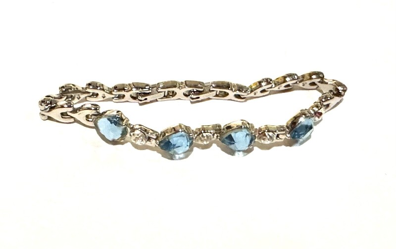 Light Blue & Clear Rhinestones Bracelet adjustable 6.5"-7.5" Stamped China gallery