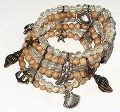 Guess Silver & Gold Metal & Wood Beaded ‘Natural Selection’ Stretch Bracelet