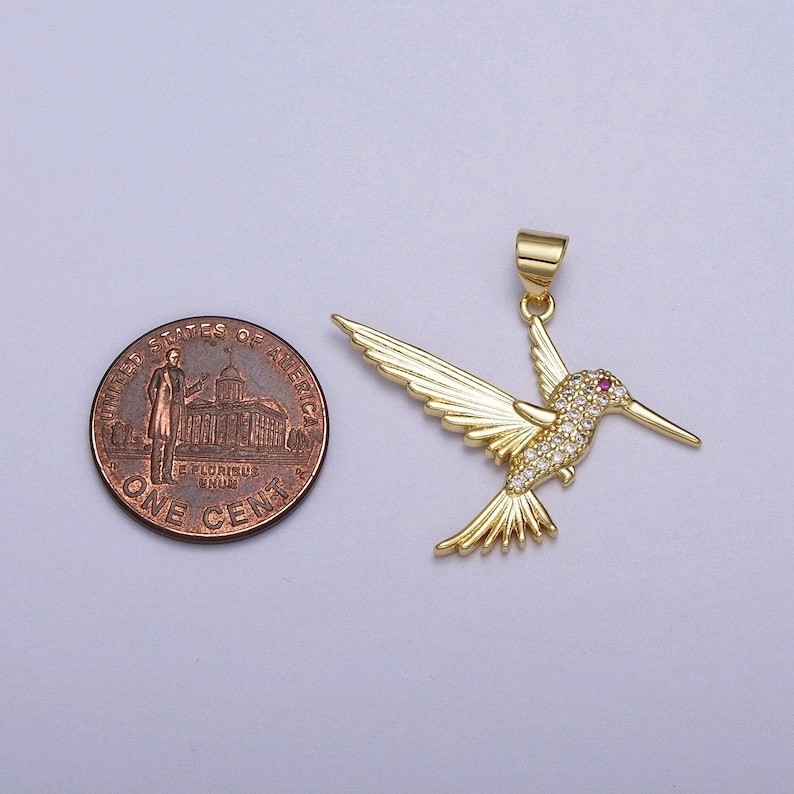Dainty Hummingbird Charm CZ Micro Pave Bird Pendant DIY Jewelry gallery