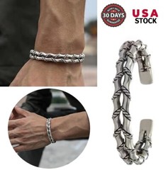 Men’s Vintage Twist Cuff Silver Bracelet Handmade Adjustable Open Bracelet Gift