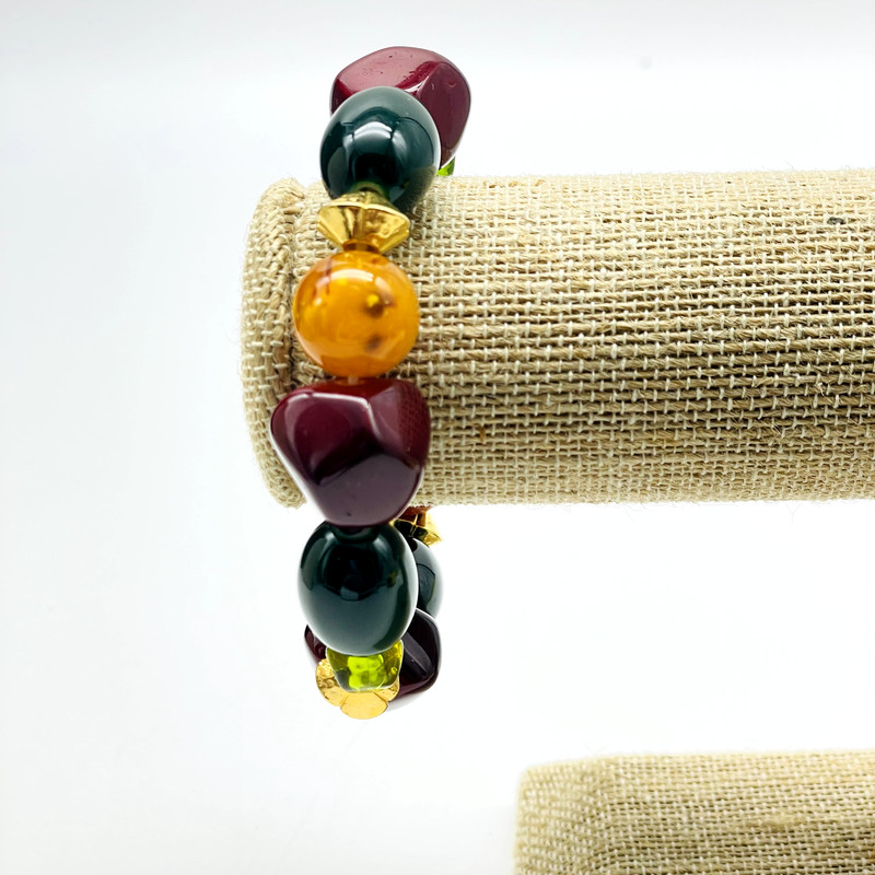 Chunky Beaded Stretch Bracelet Gold Tone Fall Colors gallery
