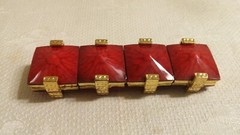 Vintage GT Metal Faceted Red Plastic Pryamid Bead 2.5″ Diameter Stretch Bracelet