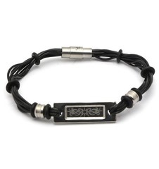 Black Flexible Wire Bracelet with Stainless Steel Floral Spiral Pattern Design