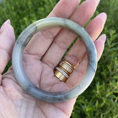 55mm Yellow, Black & White Icy Wuji Grade A Jade Bangle- Certified