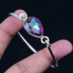 Mystic Rainbow Topaz 925 Silver Plated Bangle/Bracelet Adjustable