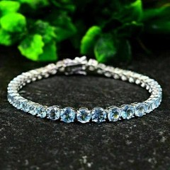 6Ct Round Cut Simulated Aquamarine Women’s Bracelet Gift 14K White Gold Plated
