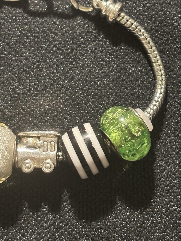 8” Adjustable Silver And Green Beaded Charm Bracelet gallery