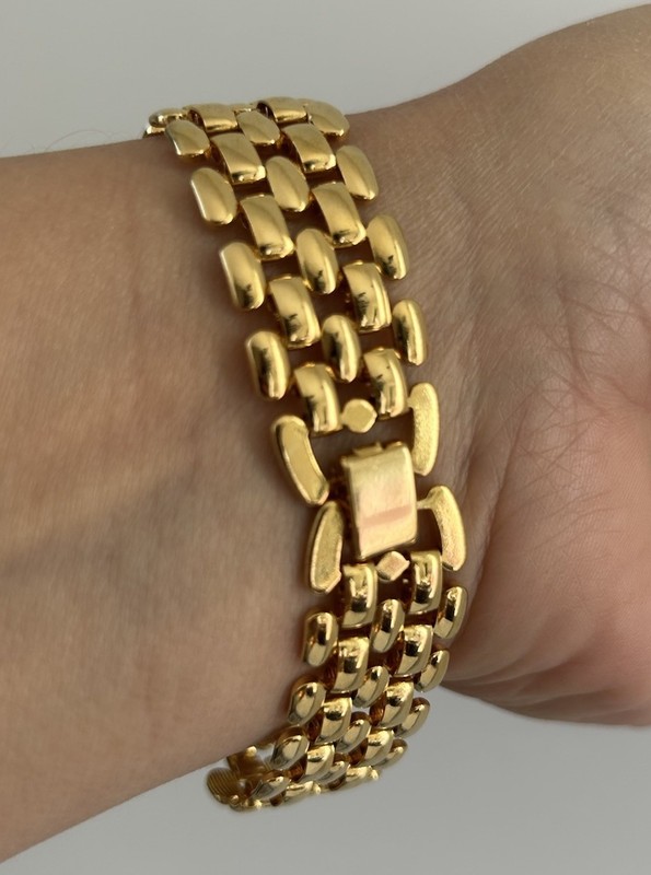 Gold Tone Wide Multi-Row Link Bracelet Fold Over Clasp Statement 7” gallery