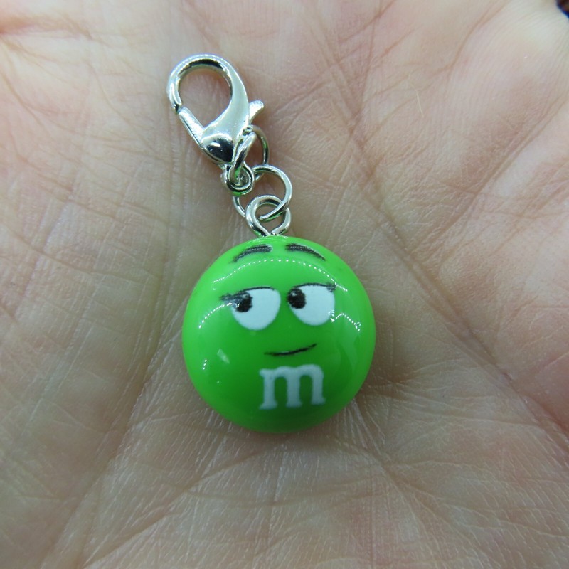 CHOCOLATE CANDY Charm Zipper Pull Keychain Add On Clip Dangle Green Lady M&Ms gallery